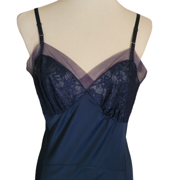 Vintage 60's Rodgers Navy Blue Lace Slip Dress - Picture 3 of 6